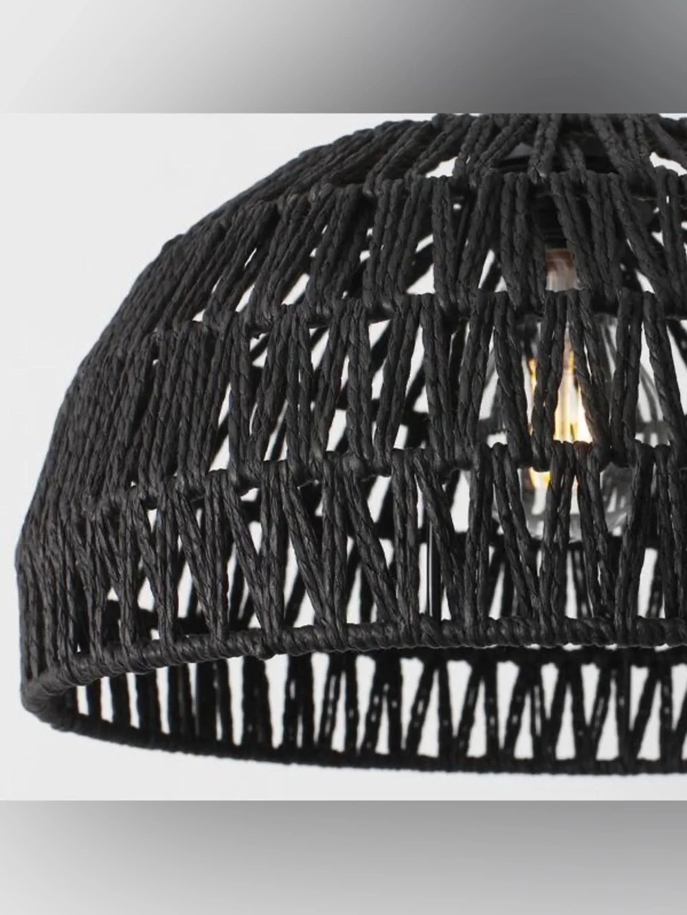 Black Rattan Plug-In Pendant Light Boho Dome Hanging Lamp